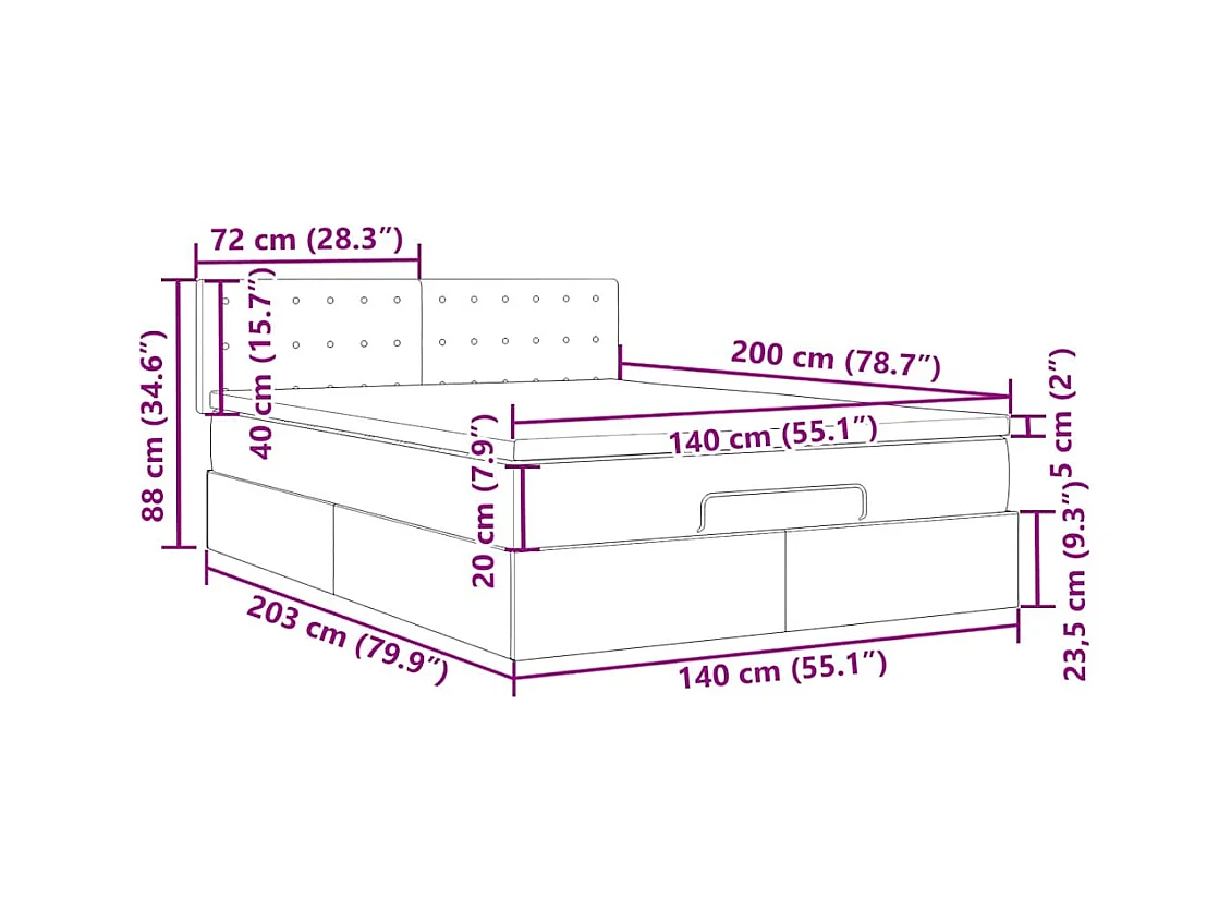 Ottoman-Bett mit Matratze Hellgrau 140x200 cm Samt