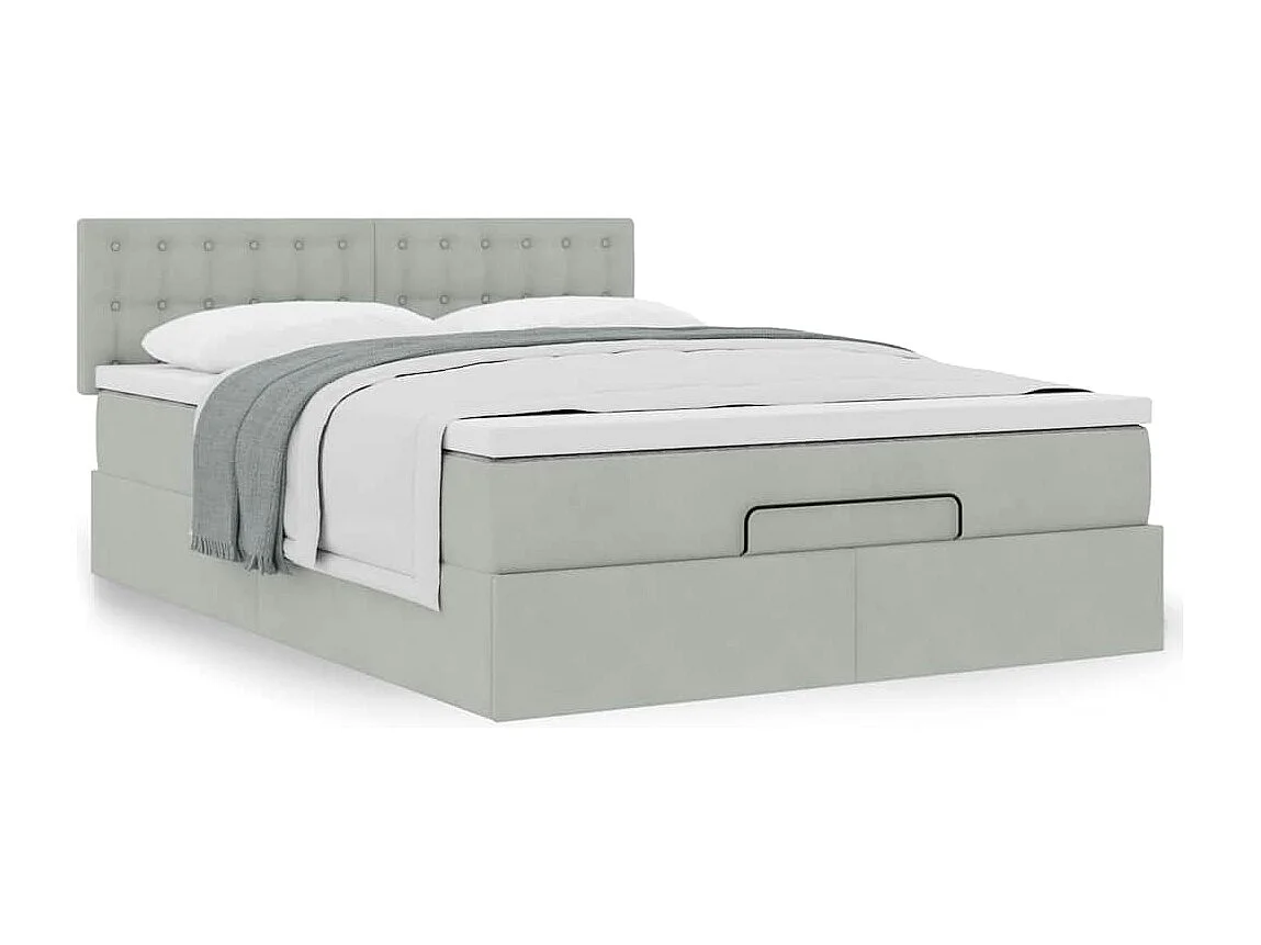 Cadre de lit ottoman avec matelas gris clair 140x200 cm velours