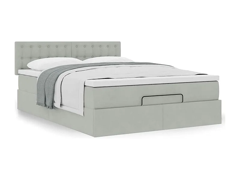 Ottoman bed met matras 140x200cm fluweel lichtgrijs