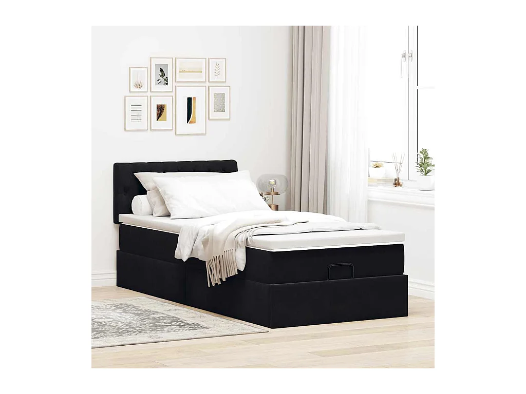 Cadre de lit ottoman avec matelas noir 90x200 cm velours