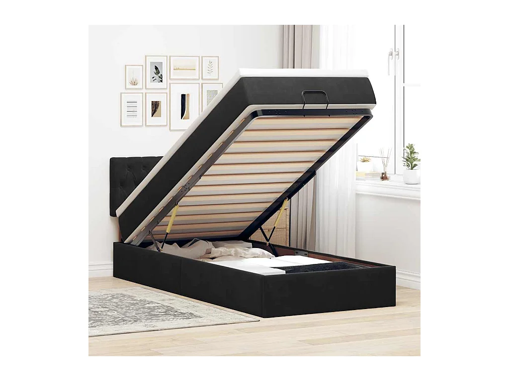 Cadre de lit ottoman avec matelas noir 90x200 cm velours
