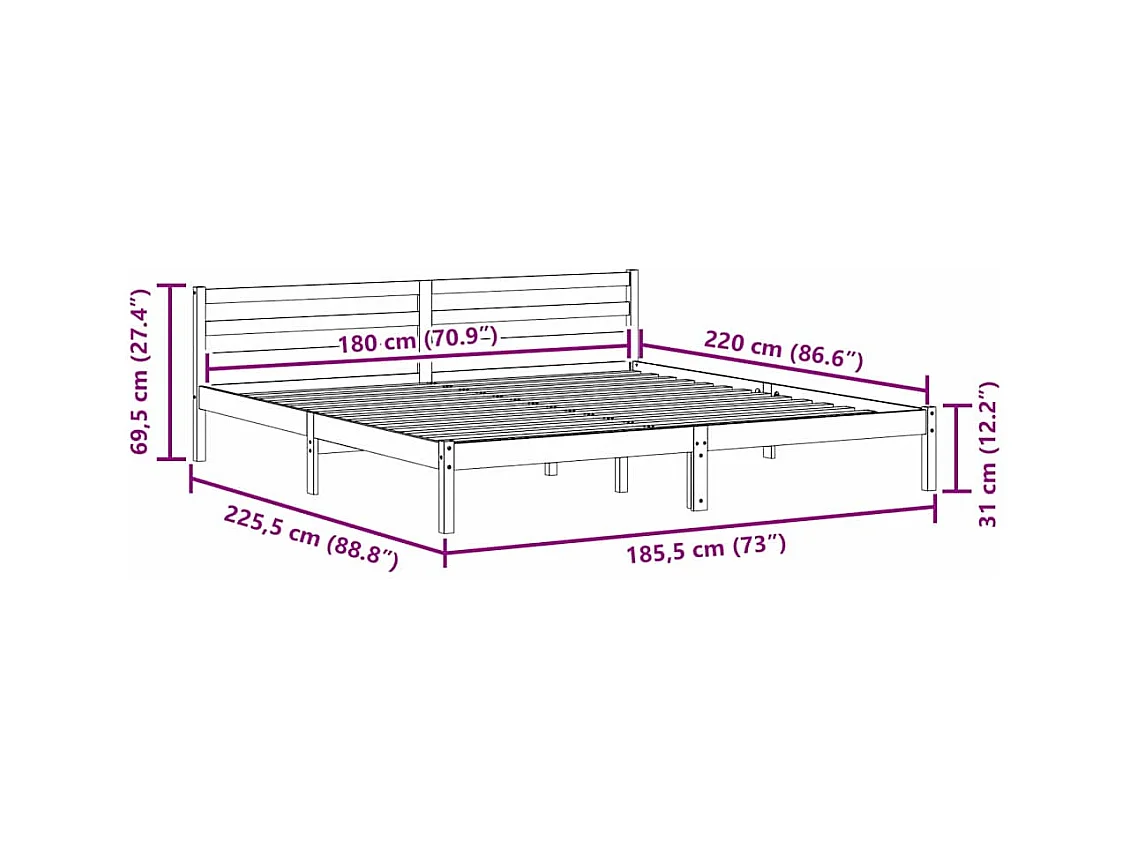 Cadre de lit Marron 208.6 x 157.6 x 69.4 cm Pin massif