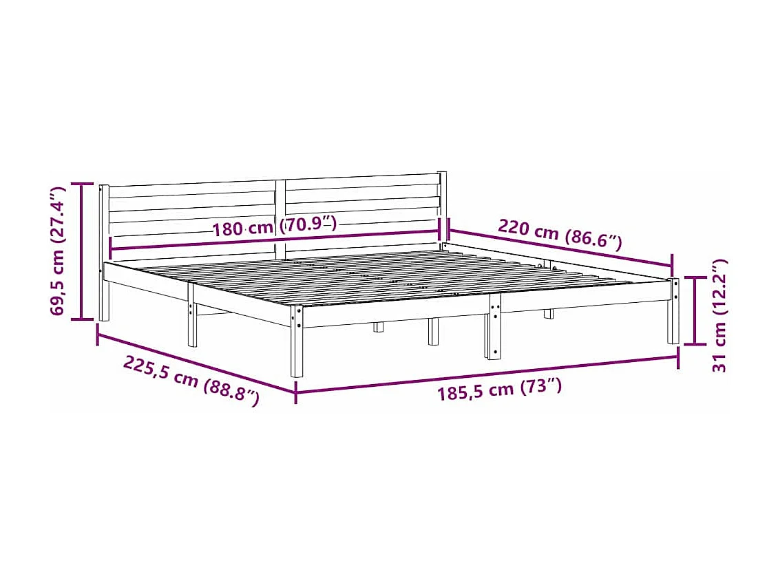 Cadre de lit Marron 208.6 x 157.6 x 69.4 cm Pin massif