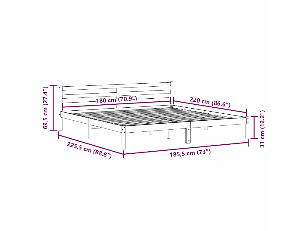 Cadre de lit Marron 225,5 x 185,5 x 69,5 cm Bois de Pin Massif