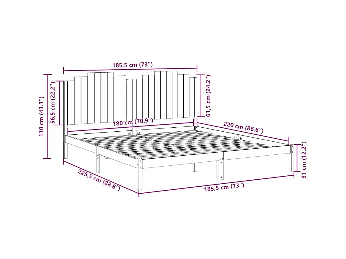 Cama extralarga sin colchón madera maciza 180x220 cm