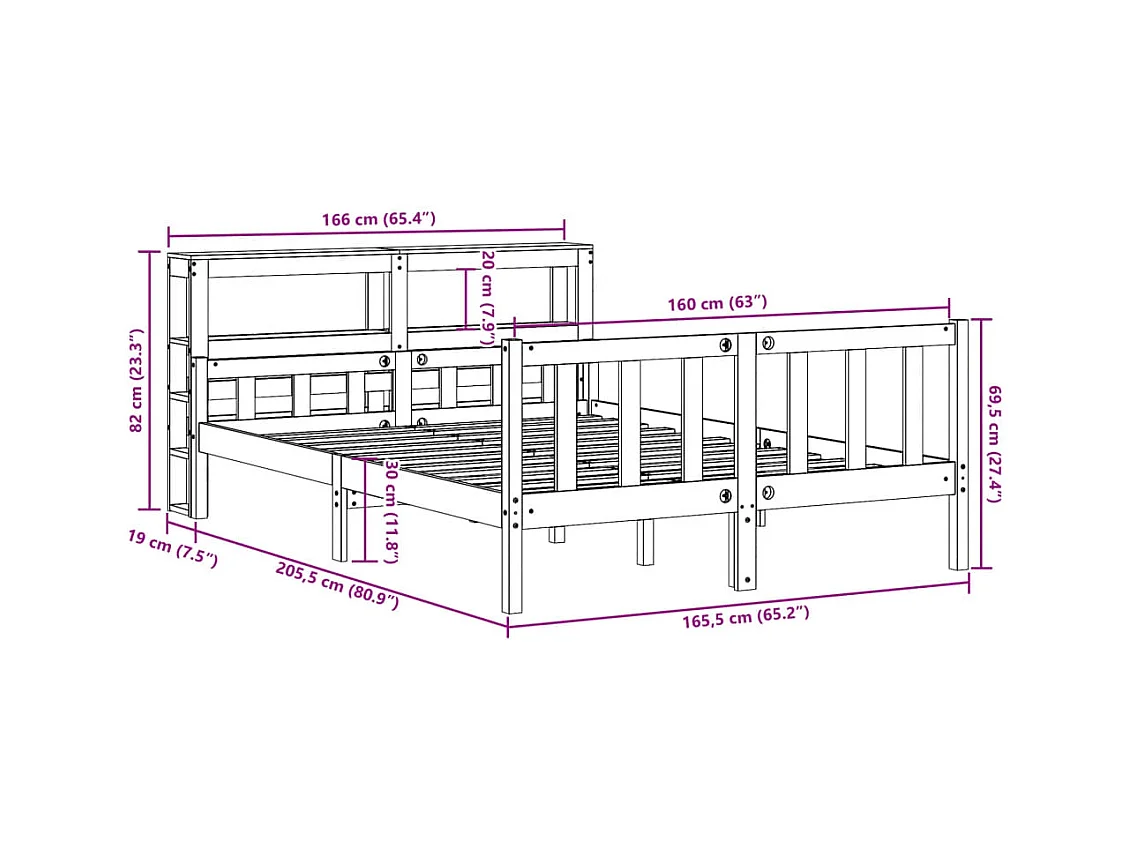 Cadre de lit sans matelas 160x200 cm bois massif de pin