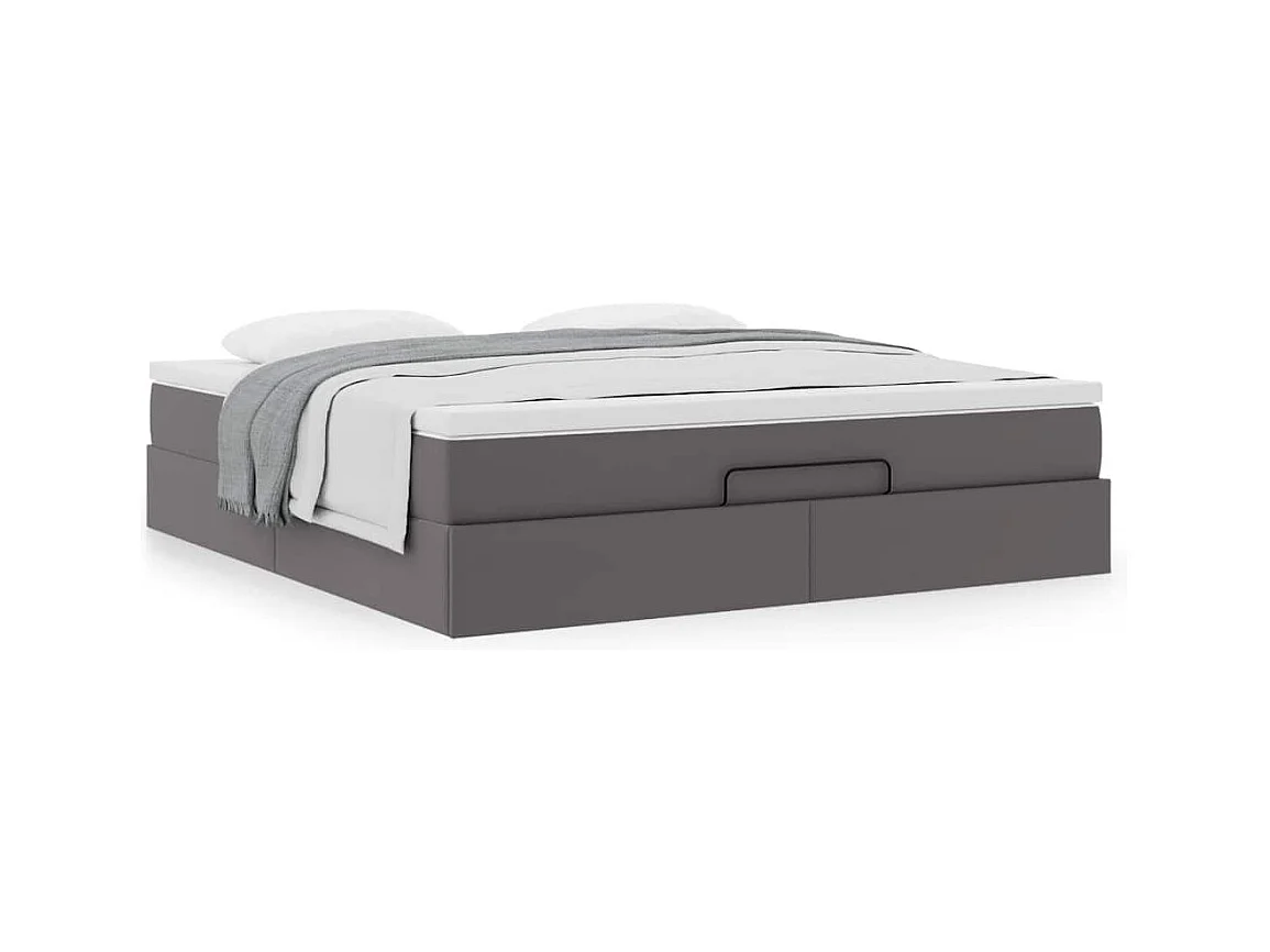 Cadre de lit ottoman avec matelas gris 160x200 cm similicuir