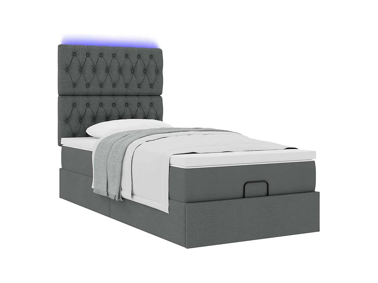 Ottomane Bett mit Matratze & LEDs Dunkelgrau 90x200 cm Stoff
