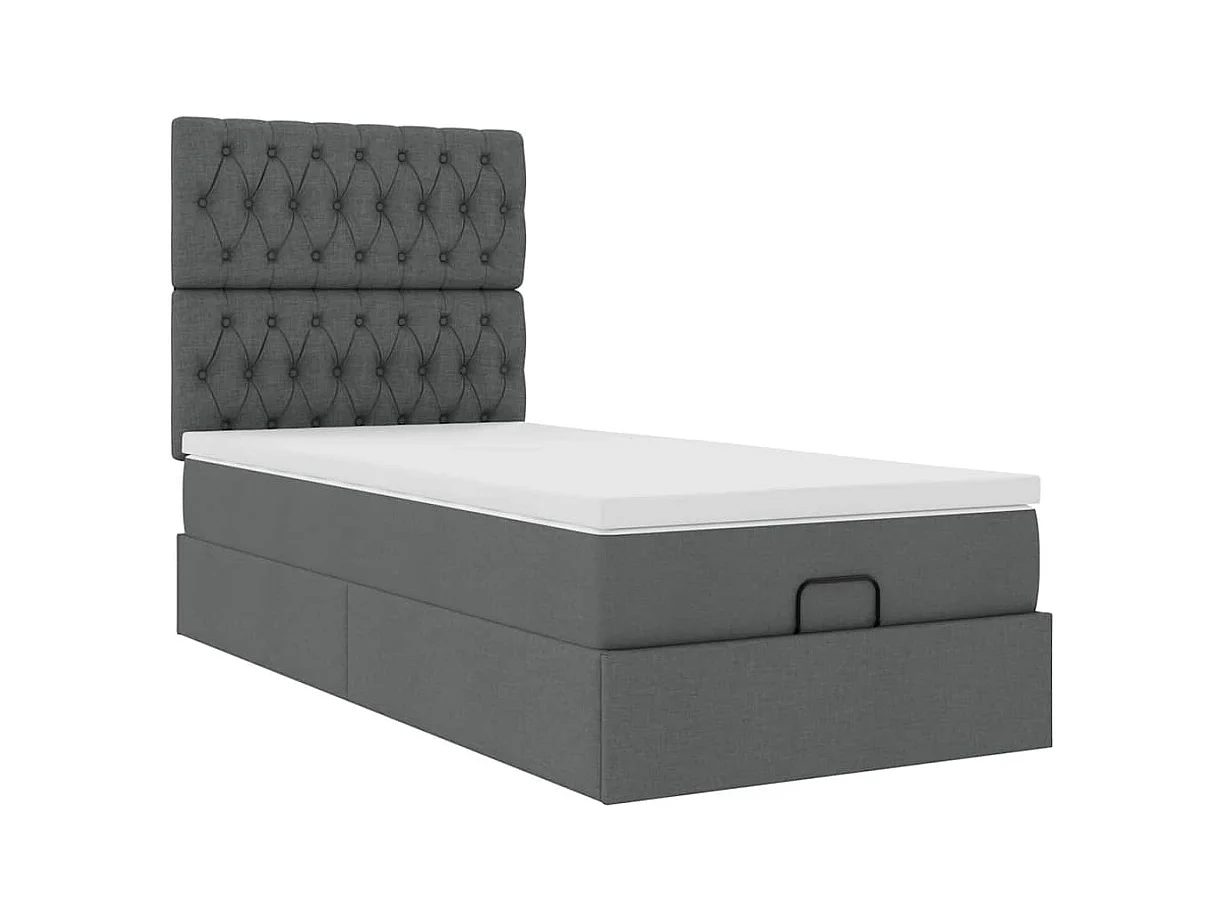 Ottomane Bett mit Matratze & LEDs Dunkelgrau 90x200 cm Stoff