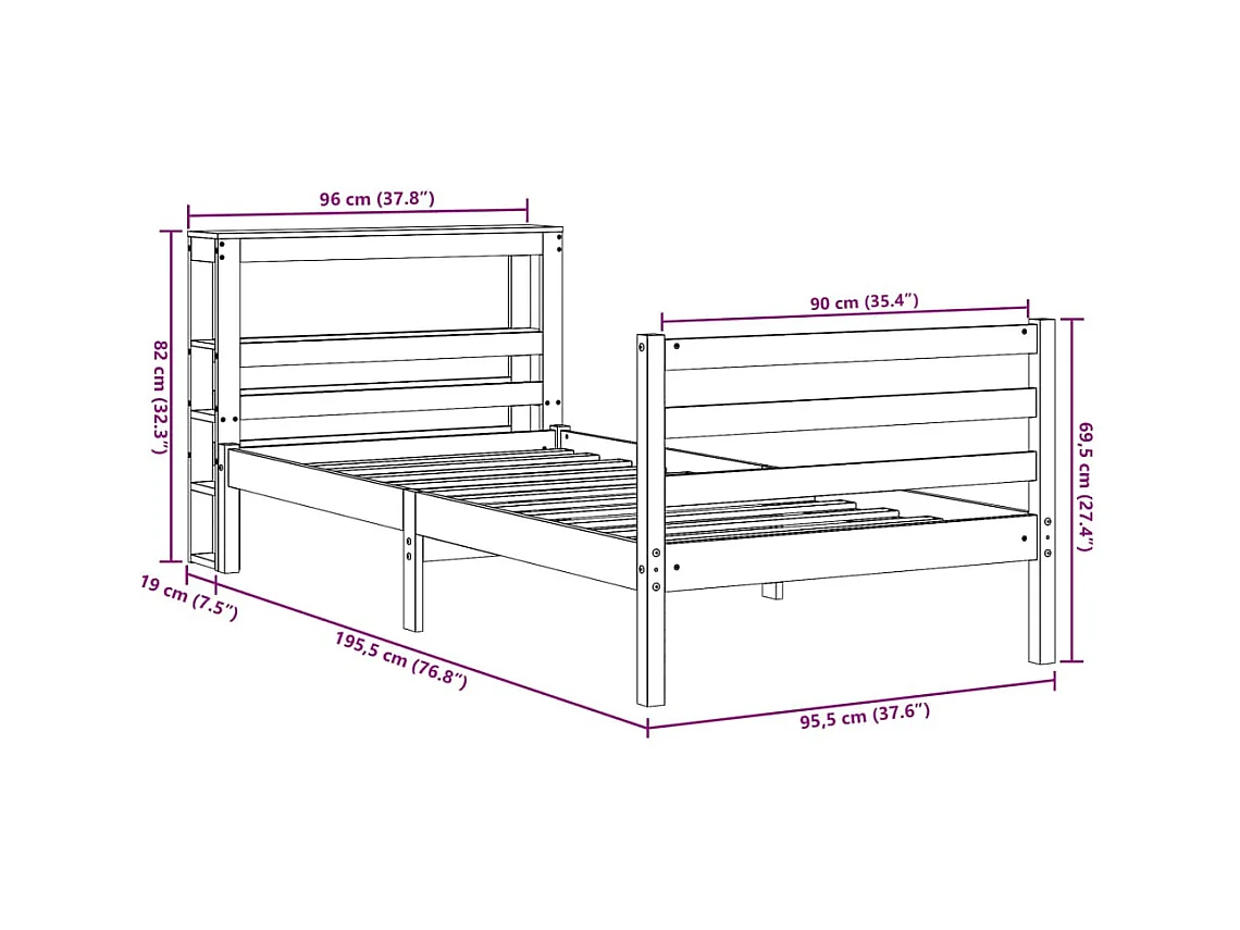 Cadre de lit sans matelas cire marron 90x190 cm bois pin massif