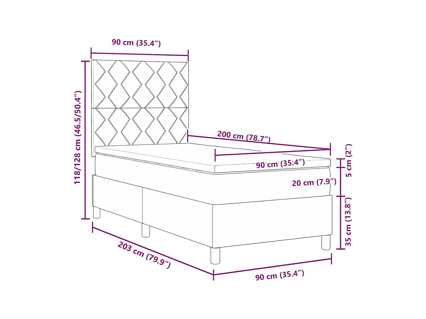 Boxspringbett mit Matratze Dunkelblau 90 x 200 cm Samt