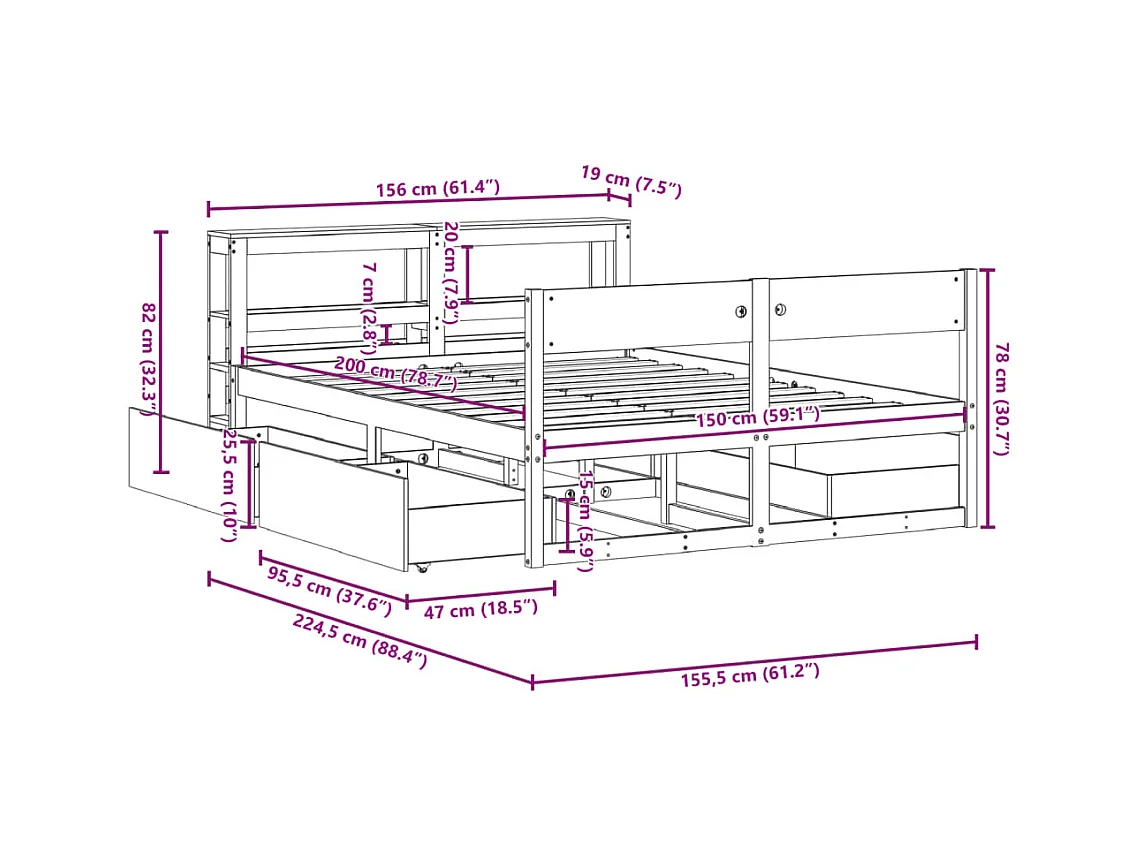 Cama sin colchón madera maciza de pino marrón cera 160x200 cm