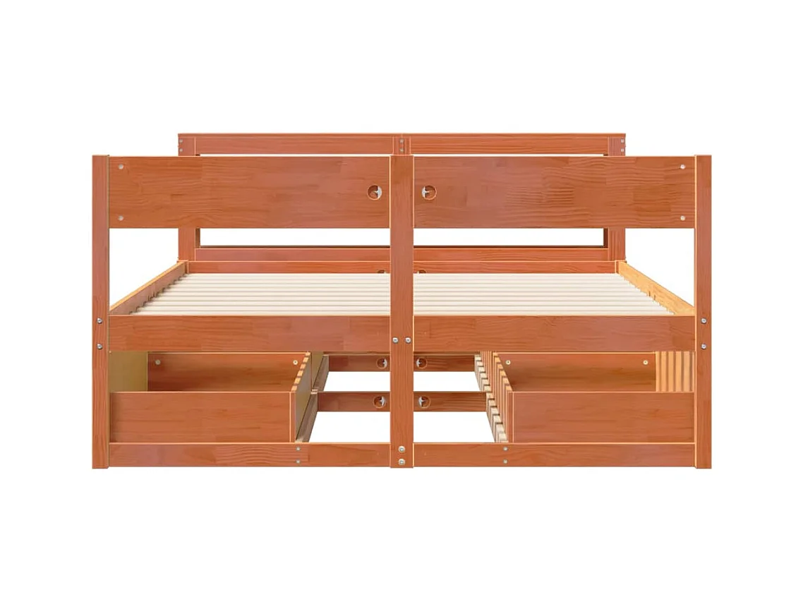 Cama sin colchón madera maciza de pino marrón cera 160x200 cm