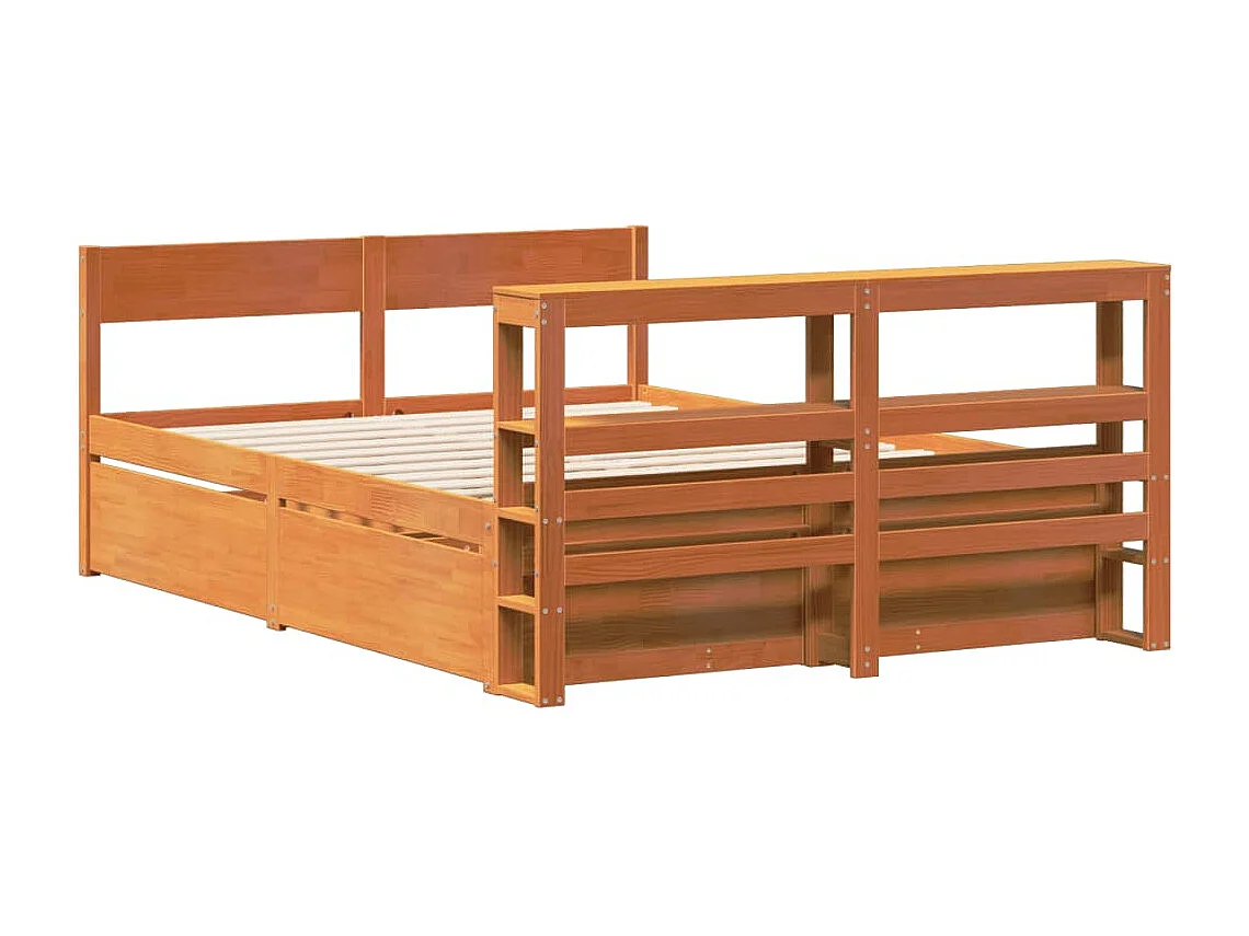 Cama sin colchón madera maciza de pino marrón cera 160x200 cm