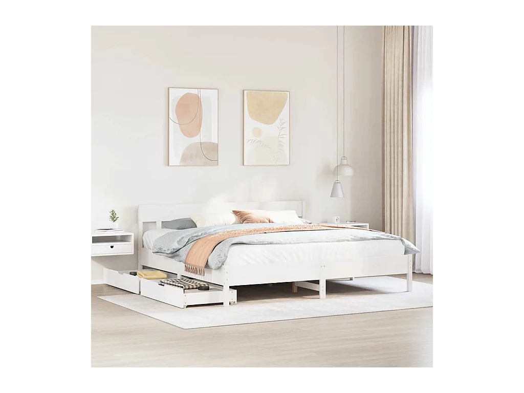 Cadre de lit sans matelas blanc 180x200 cm bois massif de pin