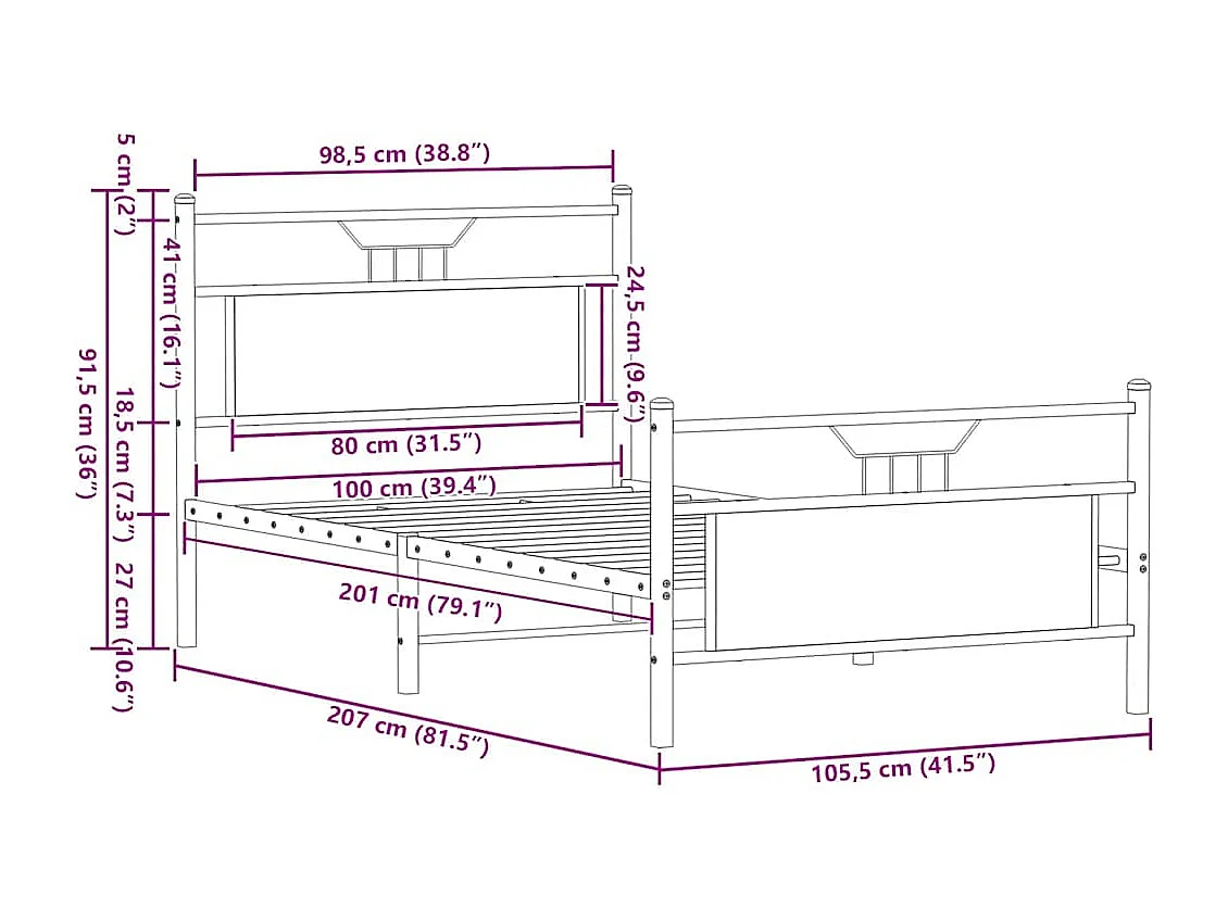 Bettgestell ohne Matratze Räuchereiche 100x200 cm Holzwerkstoff