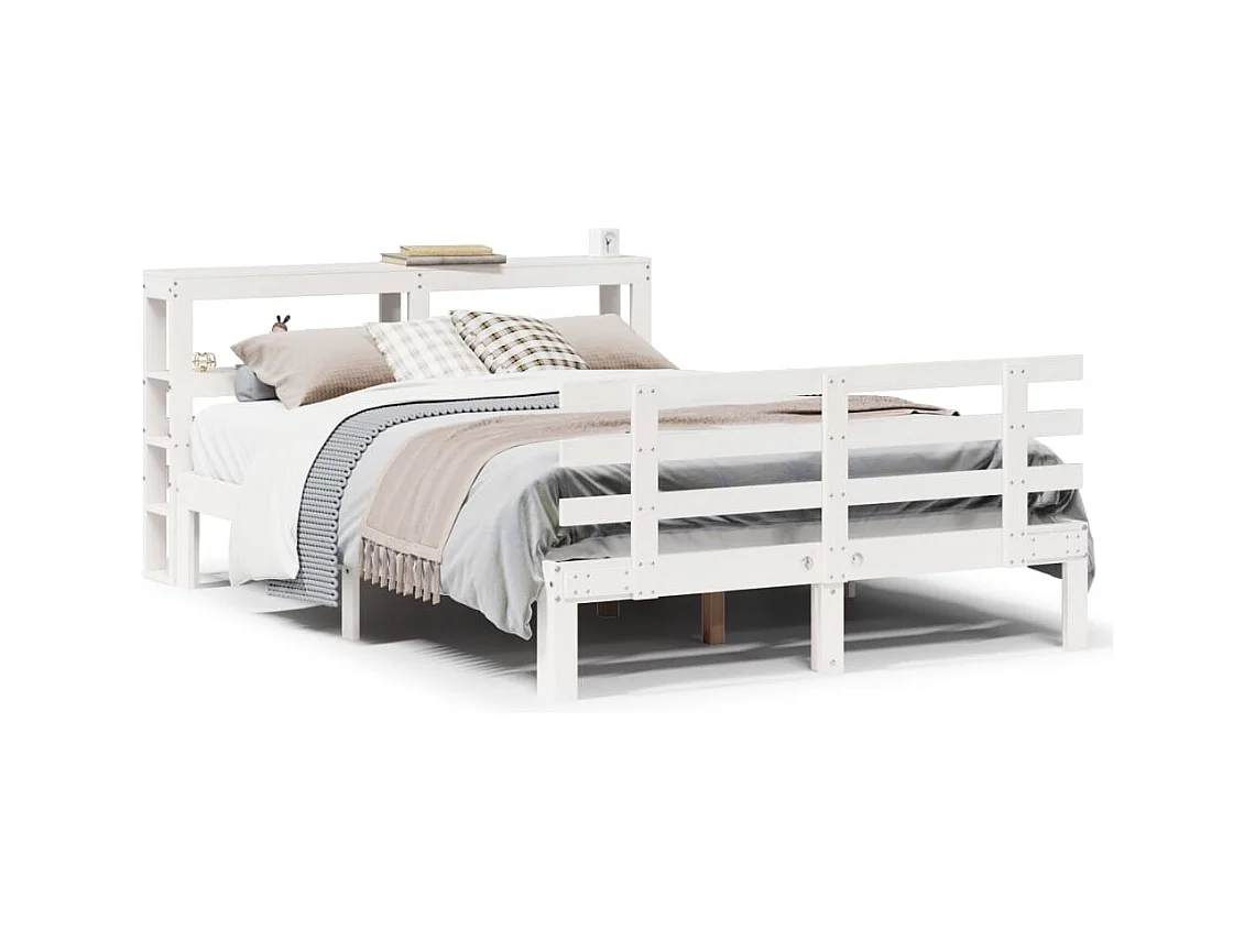 Cadre de lit avec tête de lit sans matelas blanc 140x190 cm