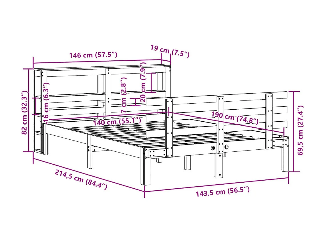 Giroletto con Testiera senza Materasso Bianco 140x190 cm
