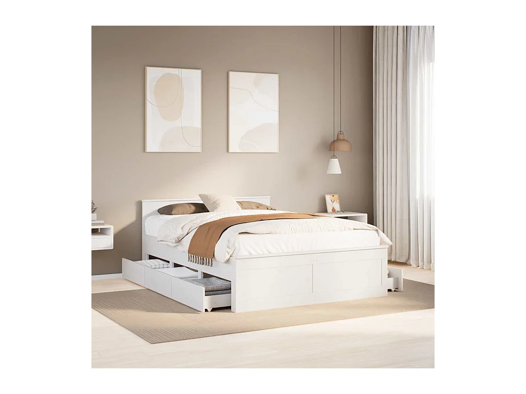 Cadre de lit sans matelas avec tête de lit blanc 140x190 cm pin