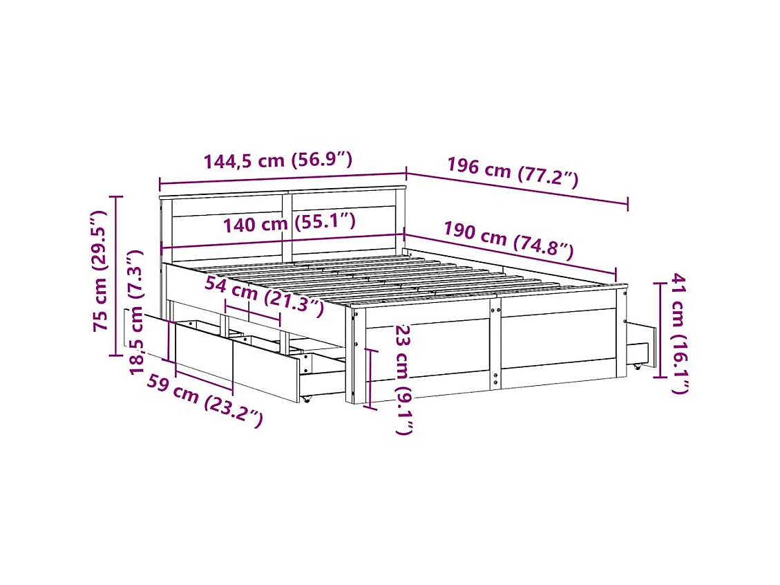 Cadre de lit sans matelas avec tête de lit blanc 140x190 cm pin
