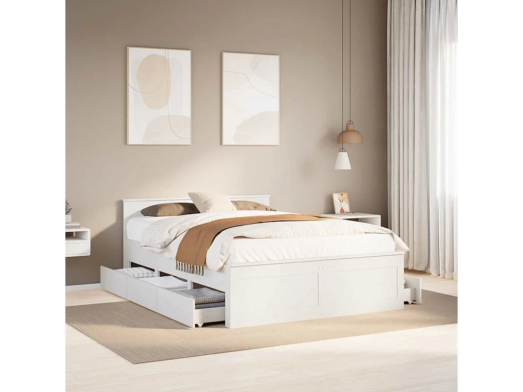 Cama con cabecero sin colchón madera maciza blanca 140x190 cm