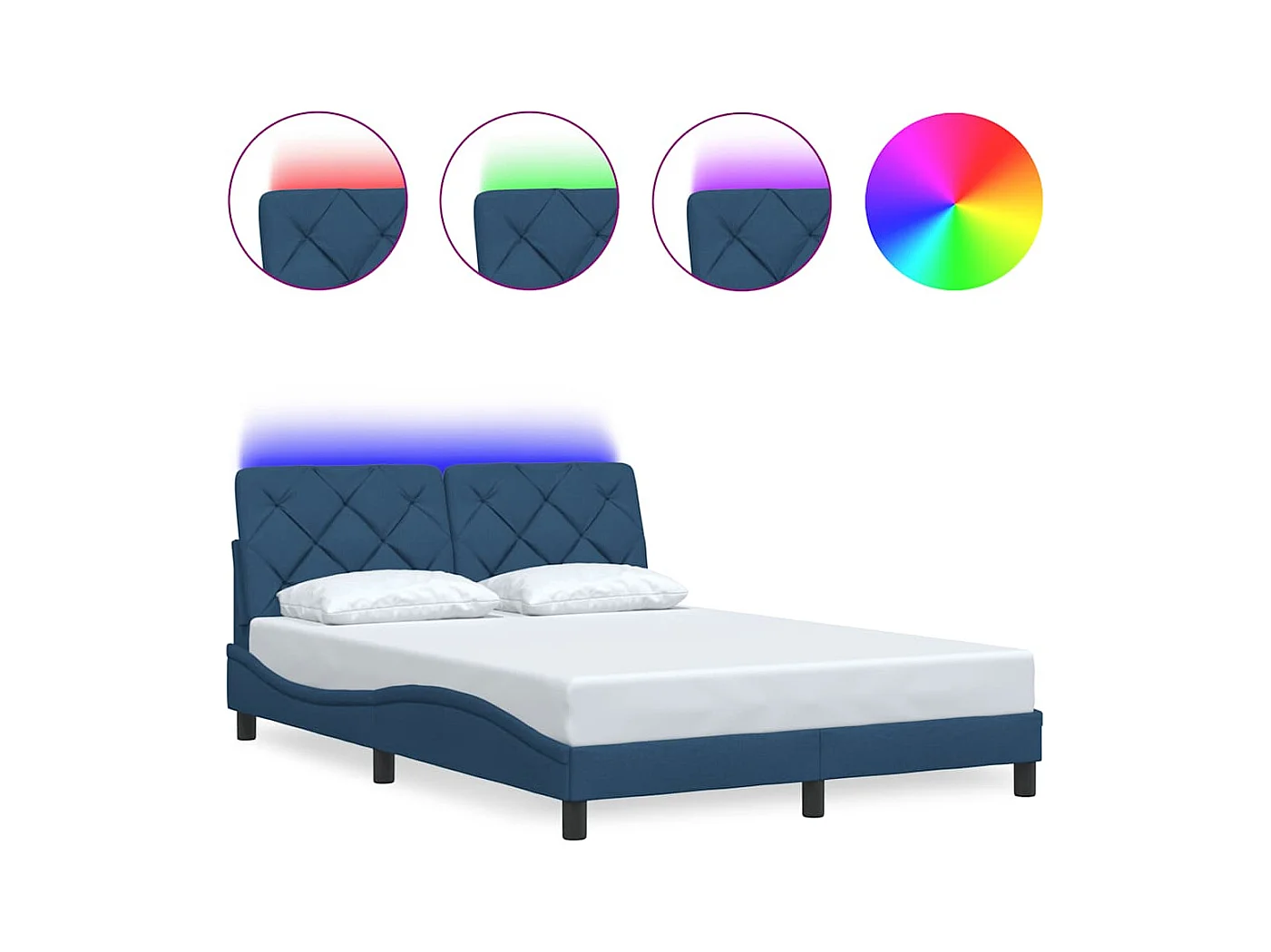 Bedframe met LED zonder matras 140x200 cm stof blauw