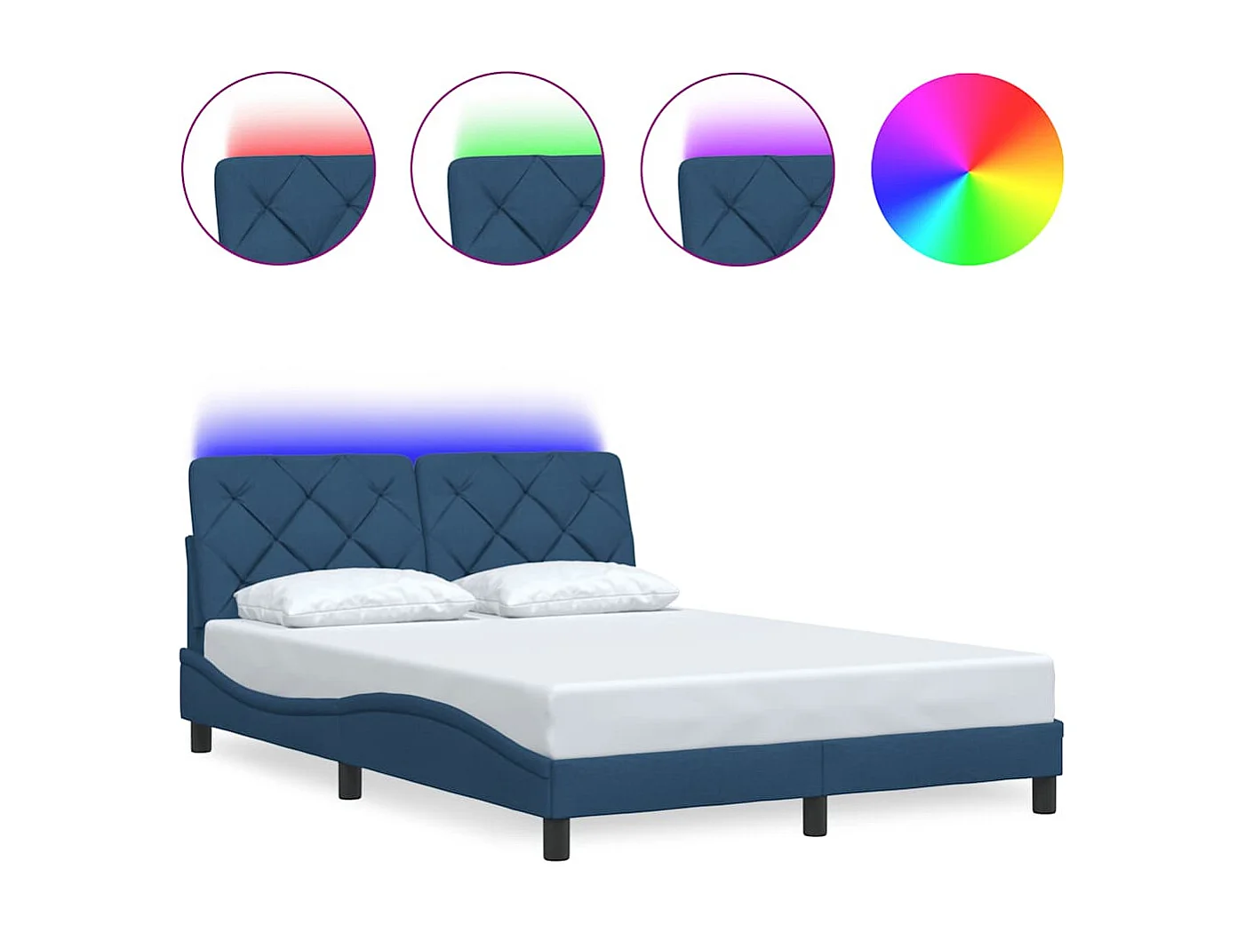 Bedframe met LED zonder matras 140x200 cm stof blauw