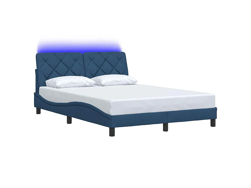 Cadre de lit avec LED sans matelas bleu 140x200 cm tissu