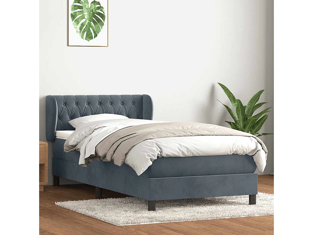 Giroletto a Molle con Materasso Grigio Scuro 90x210 cm Velluto