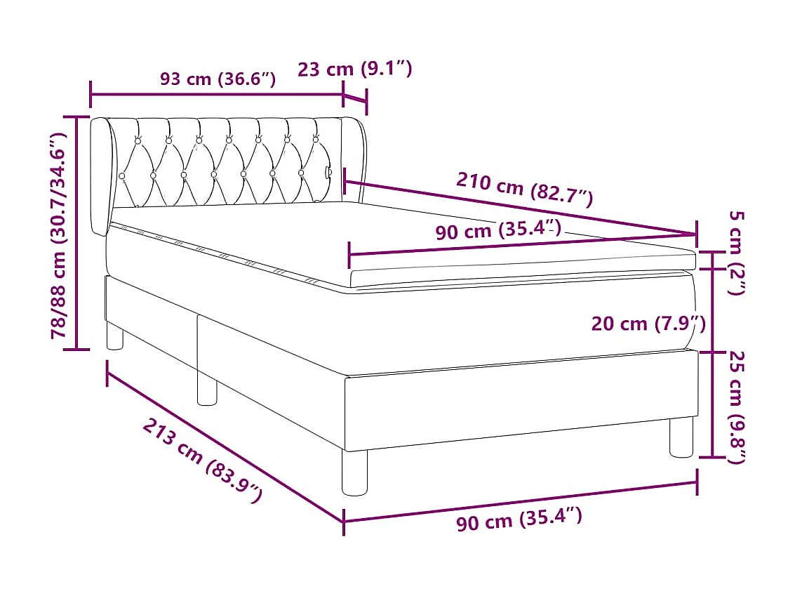 Giroletto a Molle con Materasso Grigio Scuro 90x210 cm Velluto