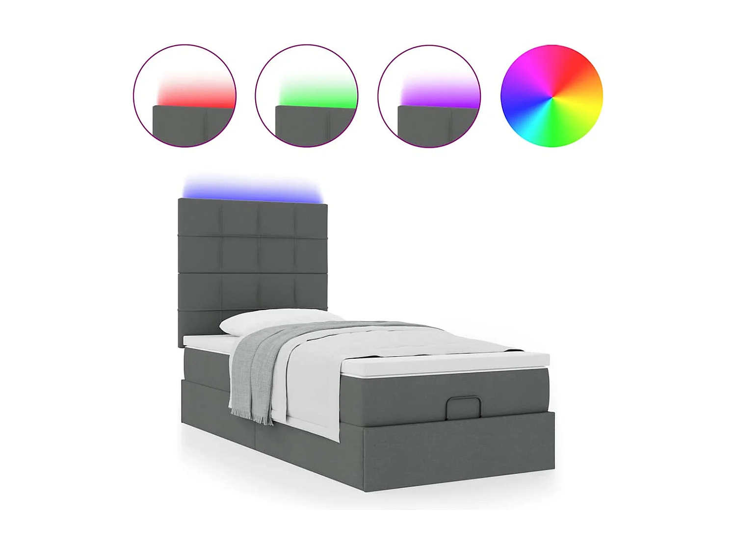 Bed poef met matras en LED's 90x200 cm stof donkergrijs