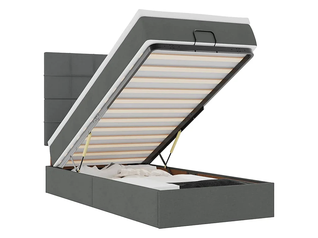 Lit ottoman avec matelas et LED gris foncé 90x200 cm tissu