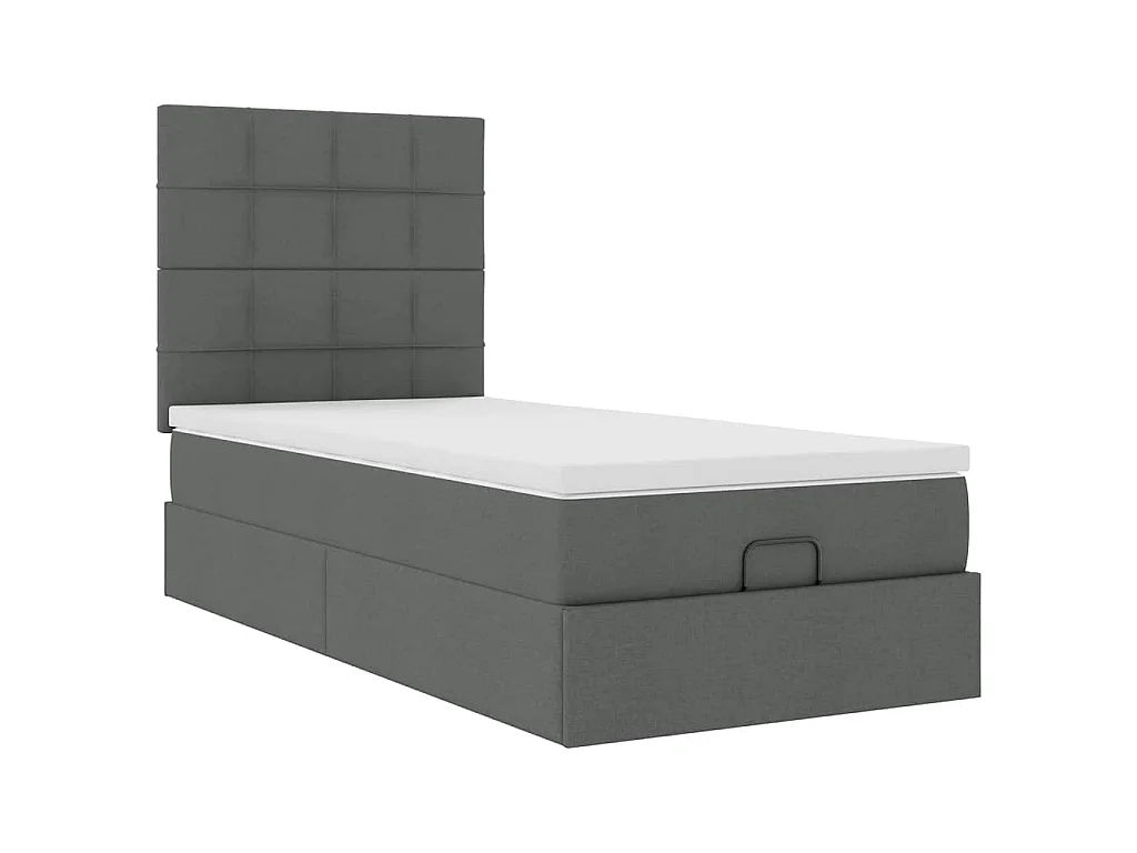 Lit ottoman avec matelas et LED gris foncé 90x200 cm tissu