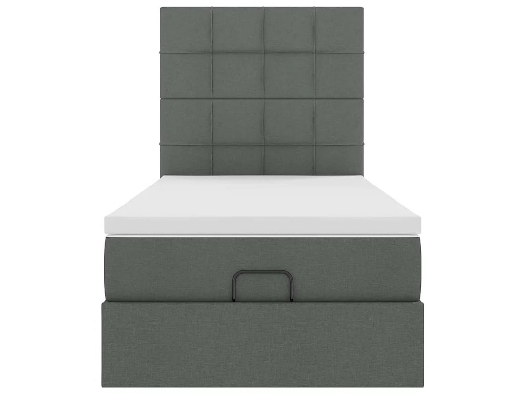 Lit ottoman avec matelas et LED gris foncé 90x200 cm tissu