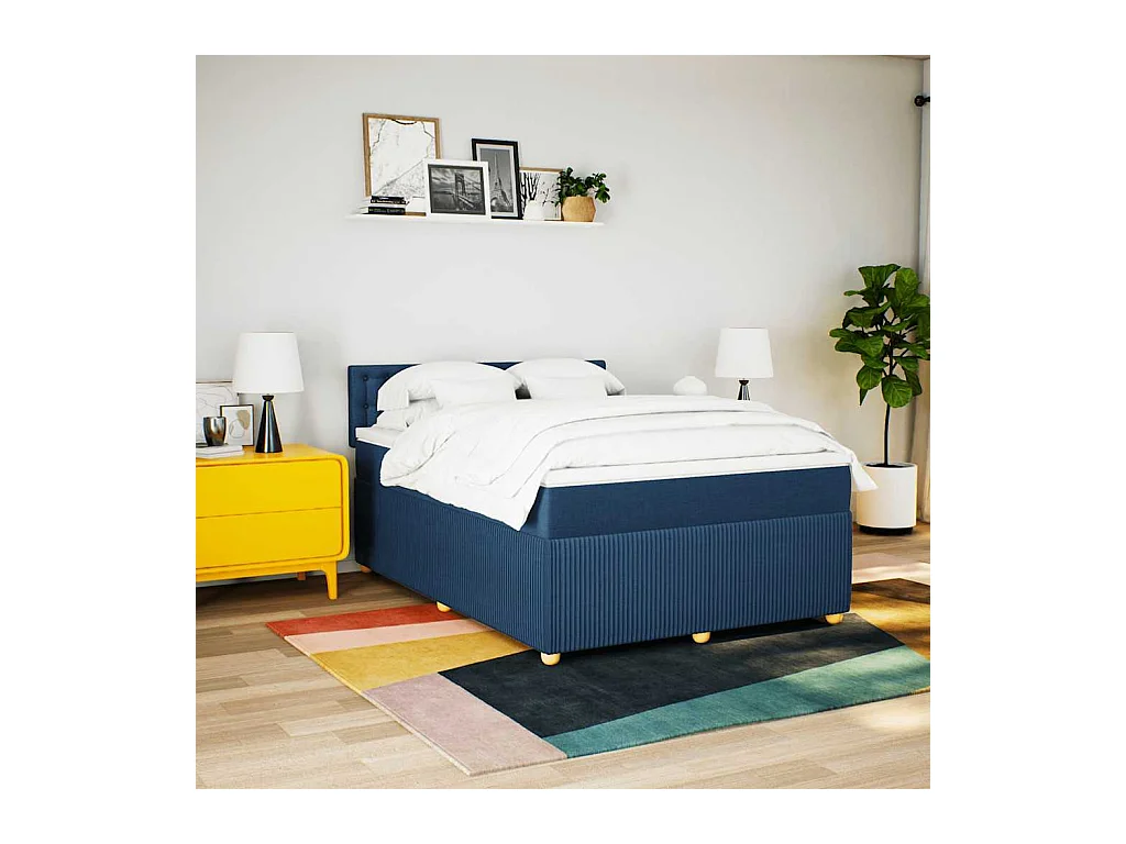 Boxspring met matras stof blauw 160x200 cm