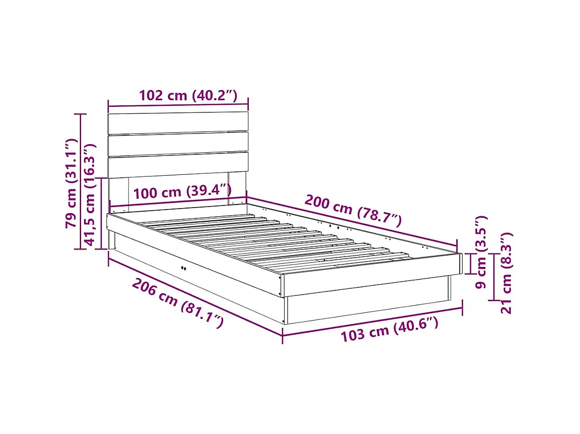 Cadre de lit avec tête de lit sans matelas 100x200 cm