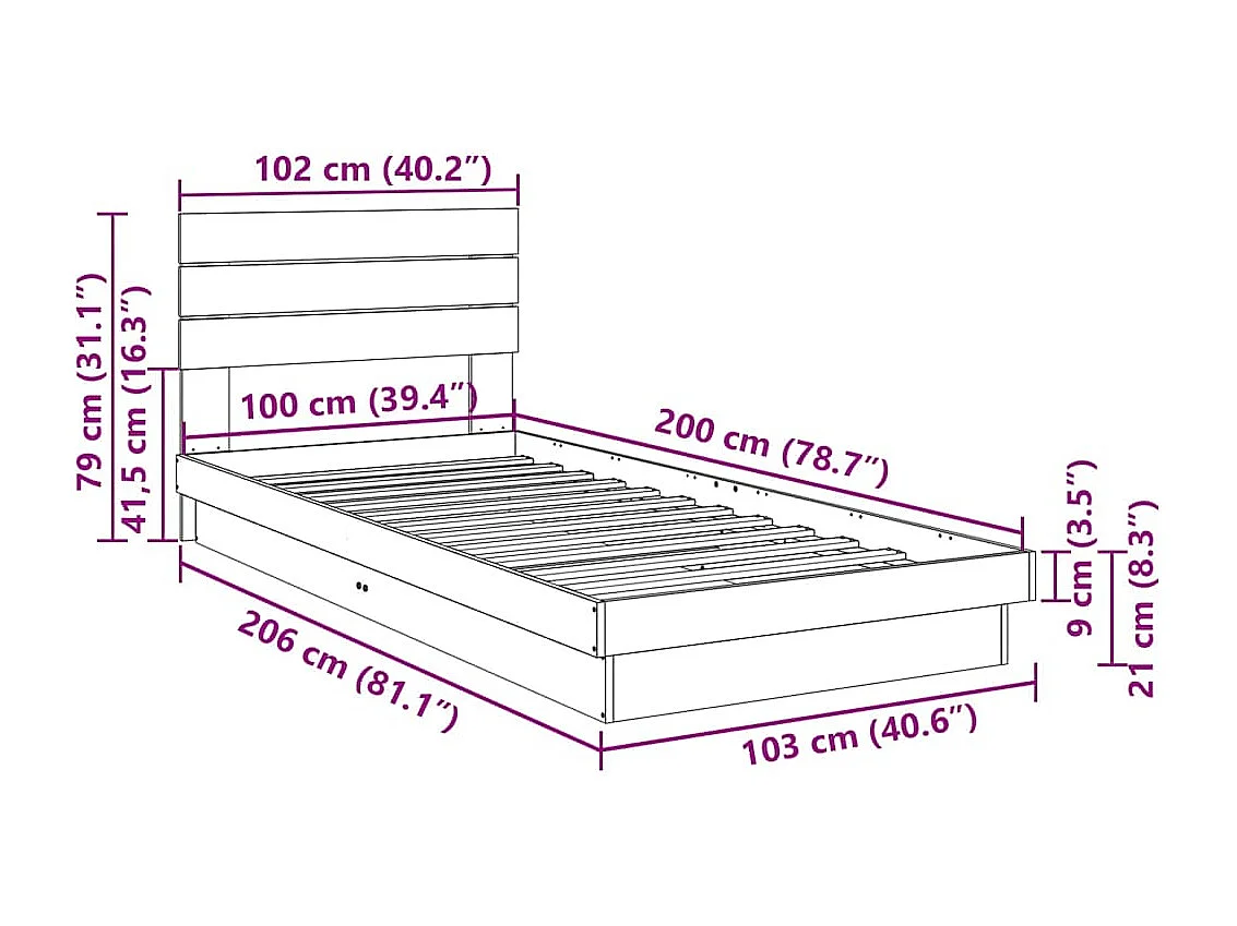 Massivholzbett mit Kopfteil ohne Matratze 100x200 cm Eichenholz