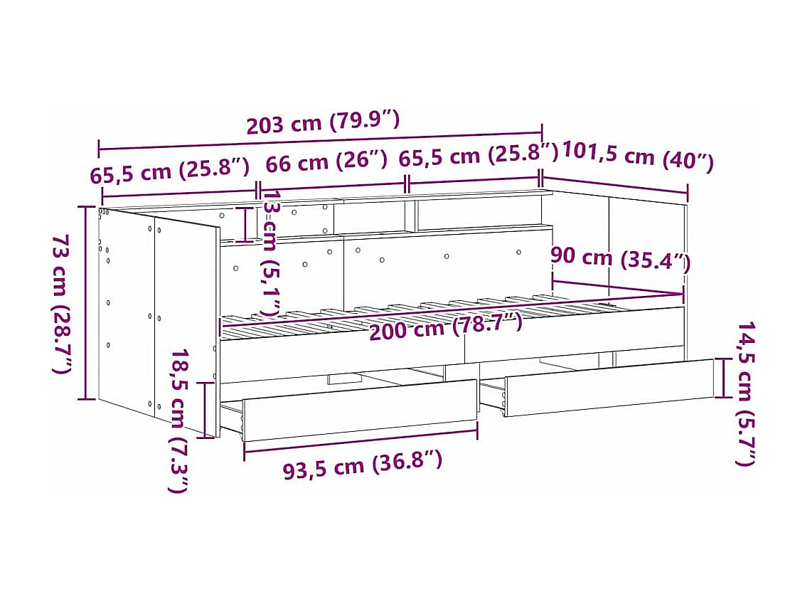 Lit d'appoint Chêne noir 90 x 200 cm Bois d'ingénierie