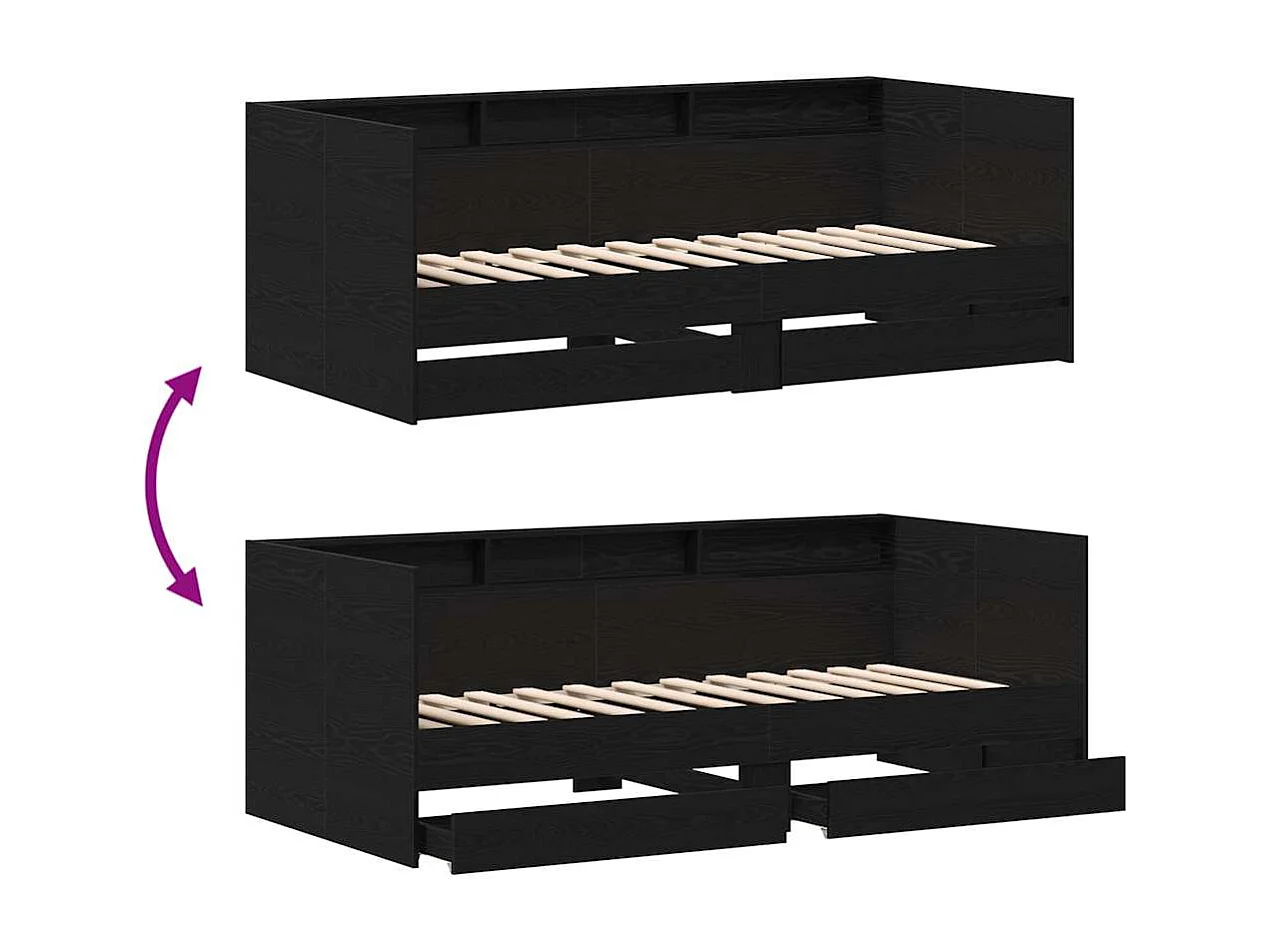 Lit d'appoint Chêne noir 90 x 200 cm Bois d'ingénierie