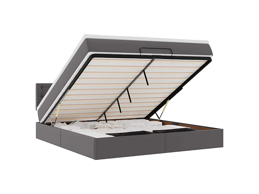 Cama otomana com colchões & LEDs 180x200 cm couro artificial