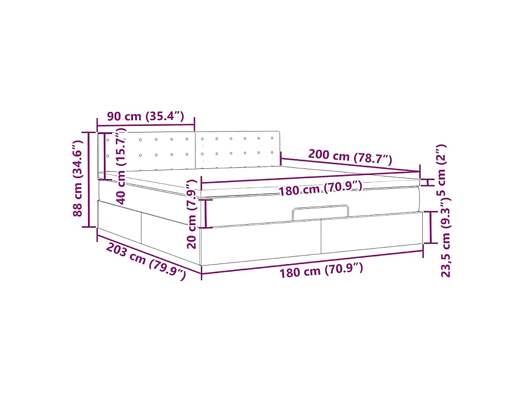 Cama otomana com colchões & LEDs 180x200 cm couro artificial