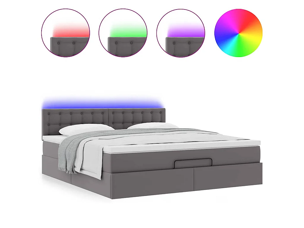 Cama otomana com colchões & LEDs 180x200 cm couro artificial