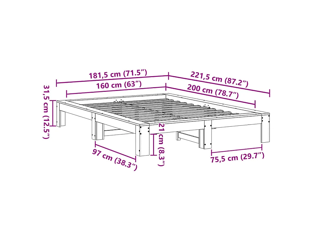 Cadre de lit sans matelas blanc 160x200 cm bois de pin massif