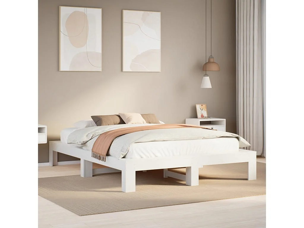 Cadre de lit sans matelas blanc 160x200 cm bois de pin massif