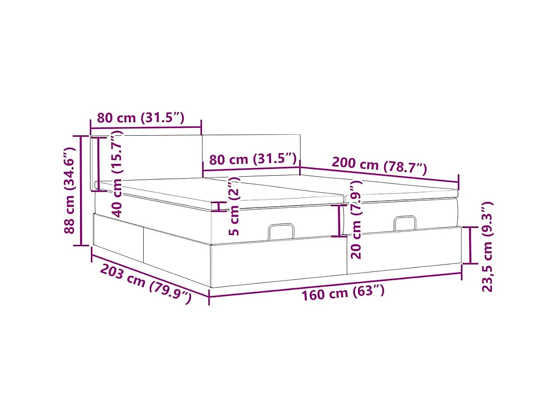 Ottoman-Bett mit Matratzen & LEDs Dunkelgrau 160x200 cm Samt