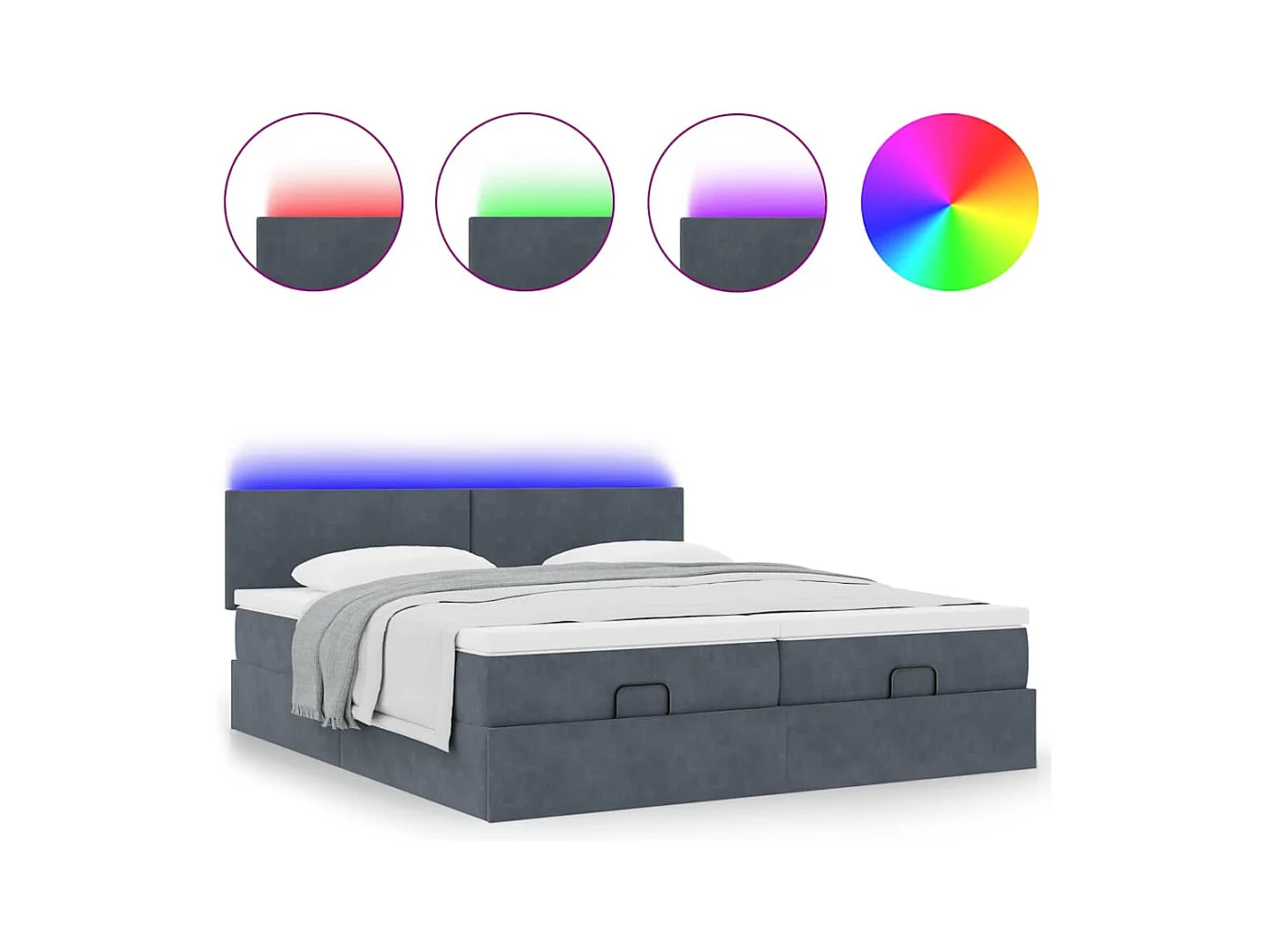 Ottoman-Bett mit Matratzen & LEDs Dunkelgrau 160x200 cm Samt