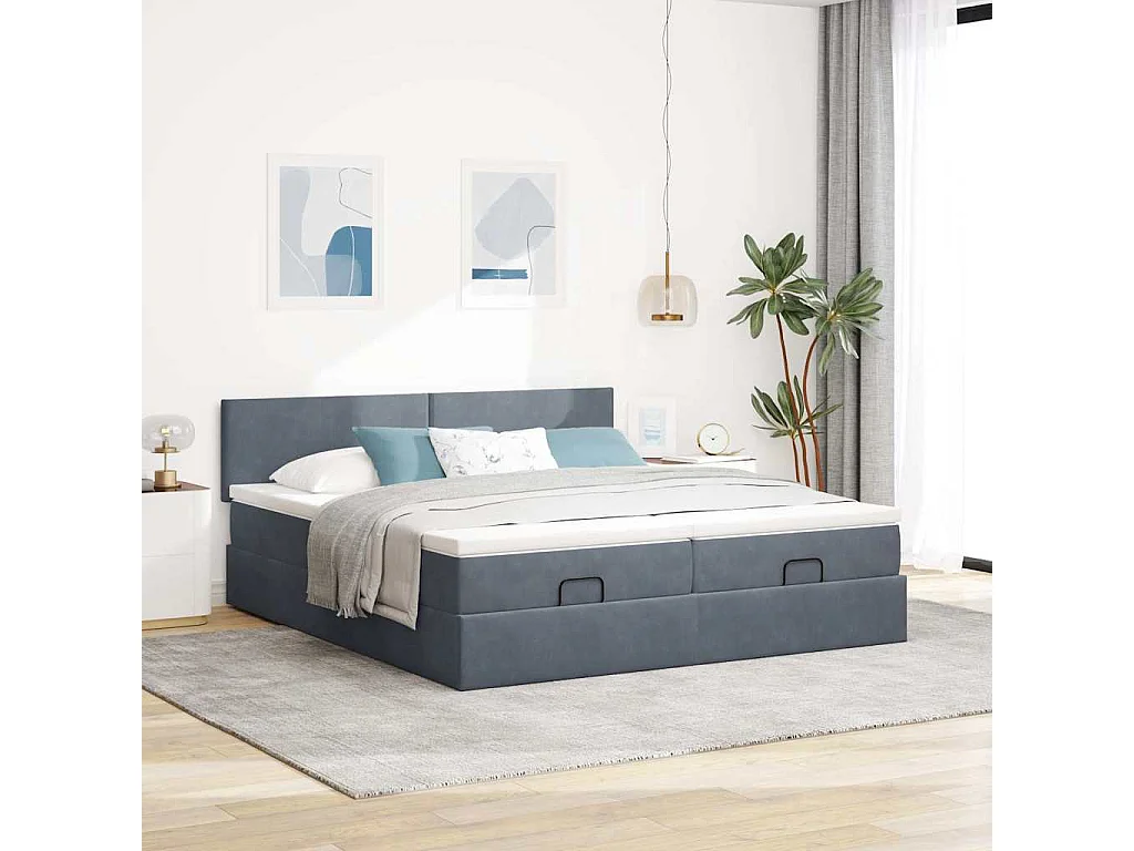 Struttura Letto Pouf con Materassi 160x200 cm in Velluto