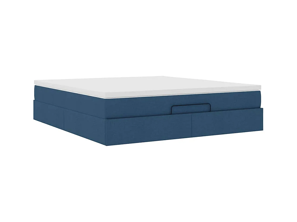 Cadre de lit ottoman avec matelas bleu 160x200 cm tissu