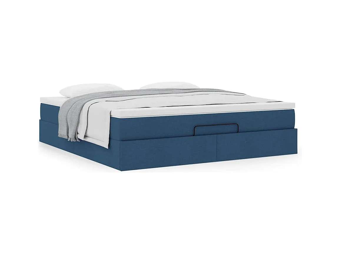 Cadre de lit ottoman avec matelas bleu 160x200 cm tissu