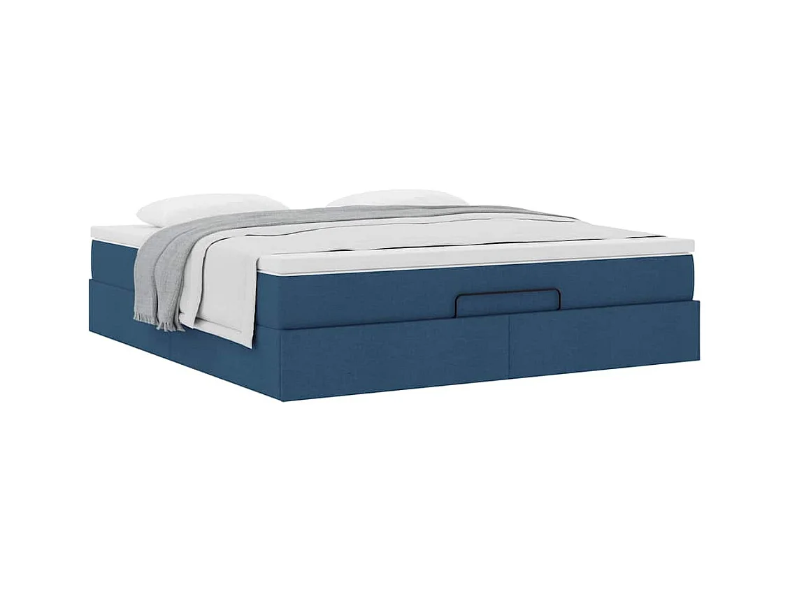 Cadre de lit ottoman avec matelas bleu 160x200 cm tissu
